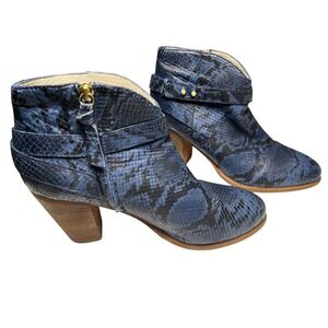 Boden Blue Snakeskin Print Leather Ankle Boots Western Heel Booties Size 41/ 10